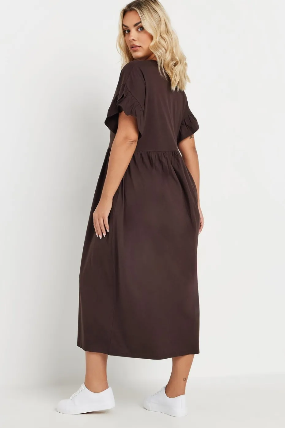 Yours Curve Chocolate Brown Frill Cotton Midaxi Dress