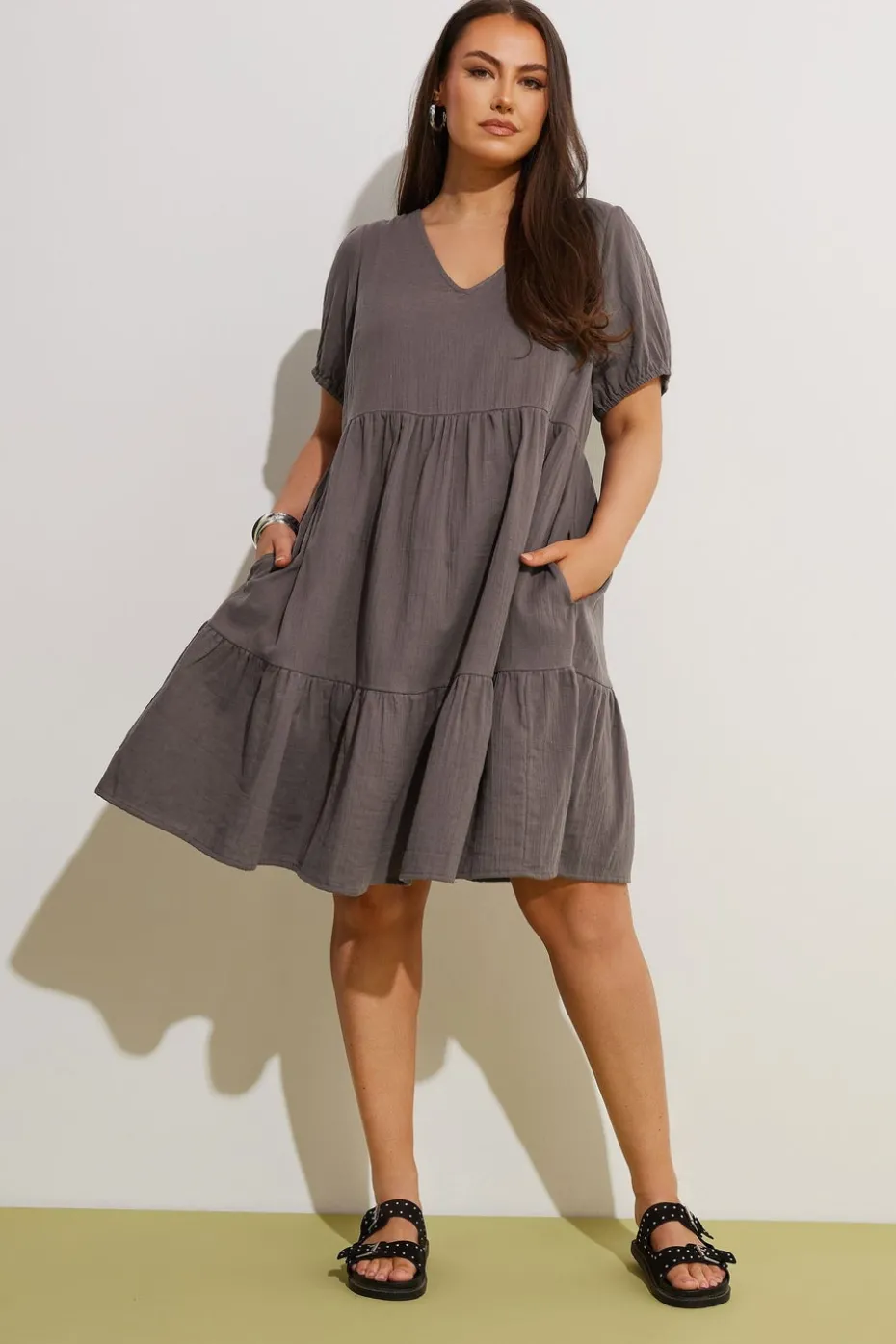 Yours Curve Chocolate Brown Tiered Smock Mini Dress