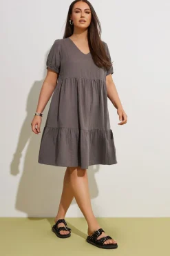 Yours Curve Chocolate Brown Tiered Smock Mini Dress