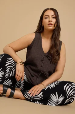 Yours Curve Chocolate Brown Bow Tie Front Textured Waistcoat