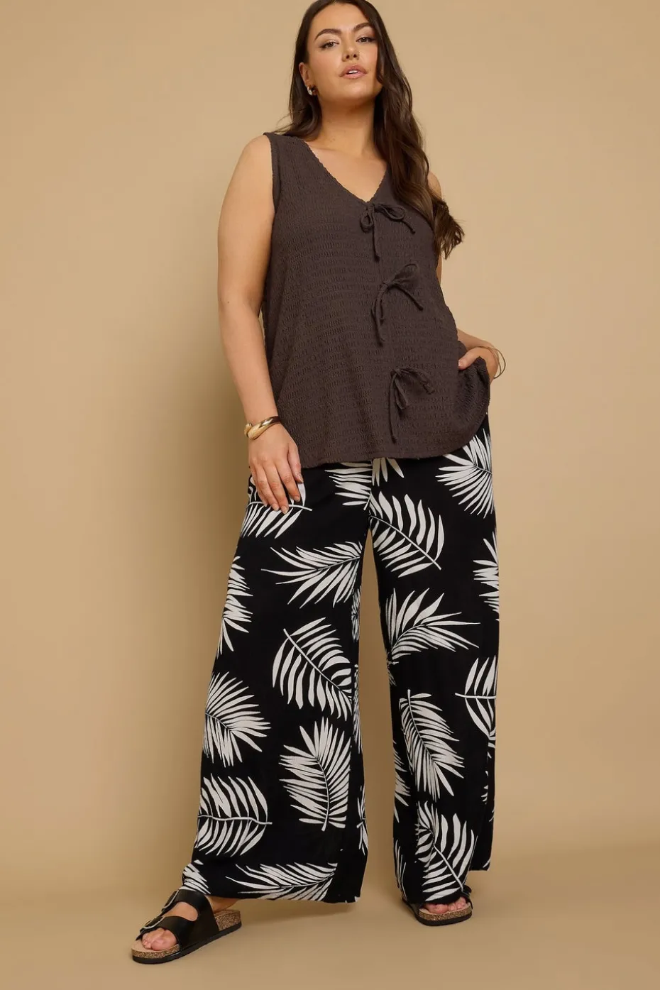 Yours Curve Chocolate Brown Bow Tie Front Textured Waistcoat