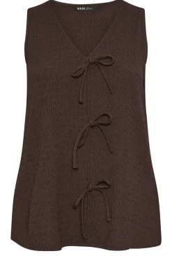 Yours Curve Chocolate Brown Bow Tie Front Textured Waistcoat