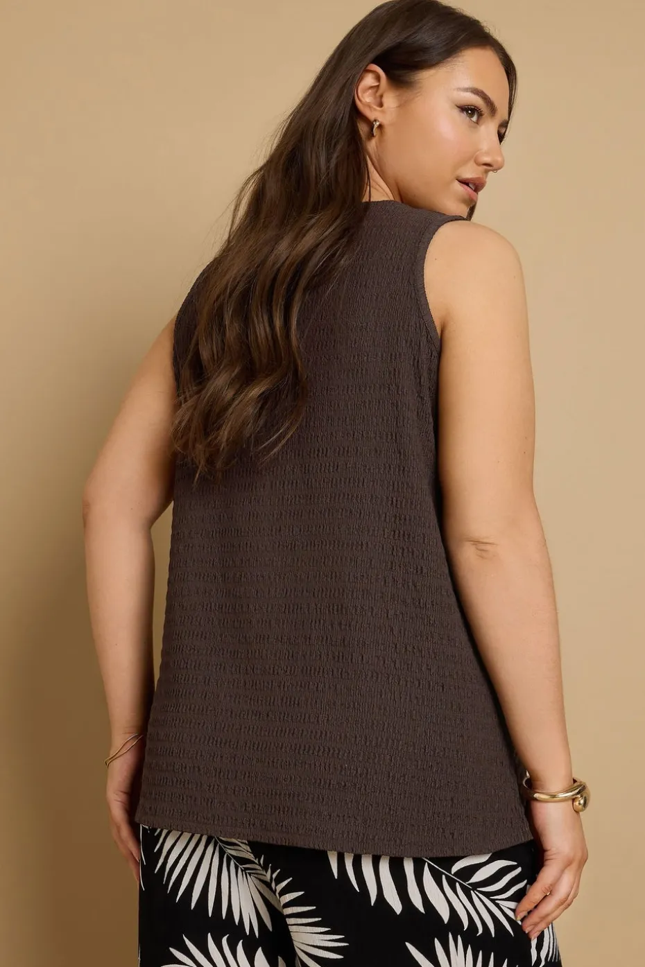 Yours Curve Chocolate Brown Bow Tie Front Textured Waistcoat