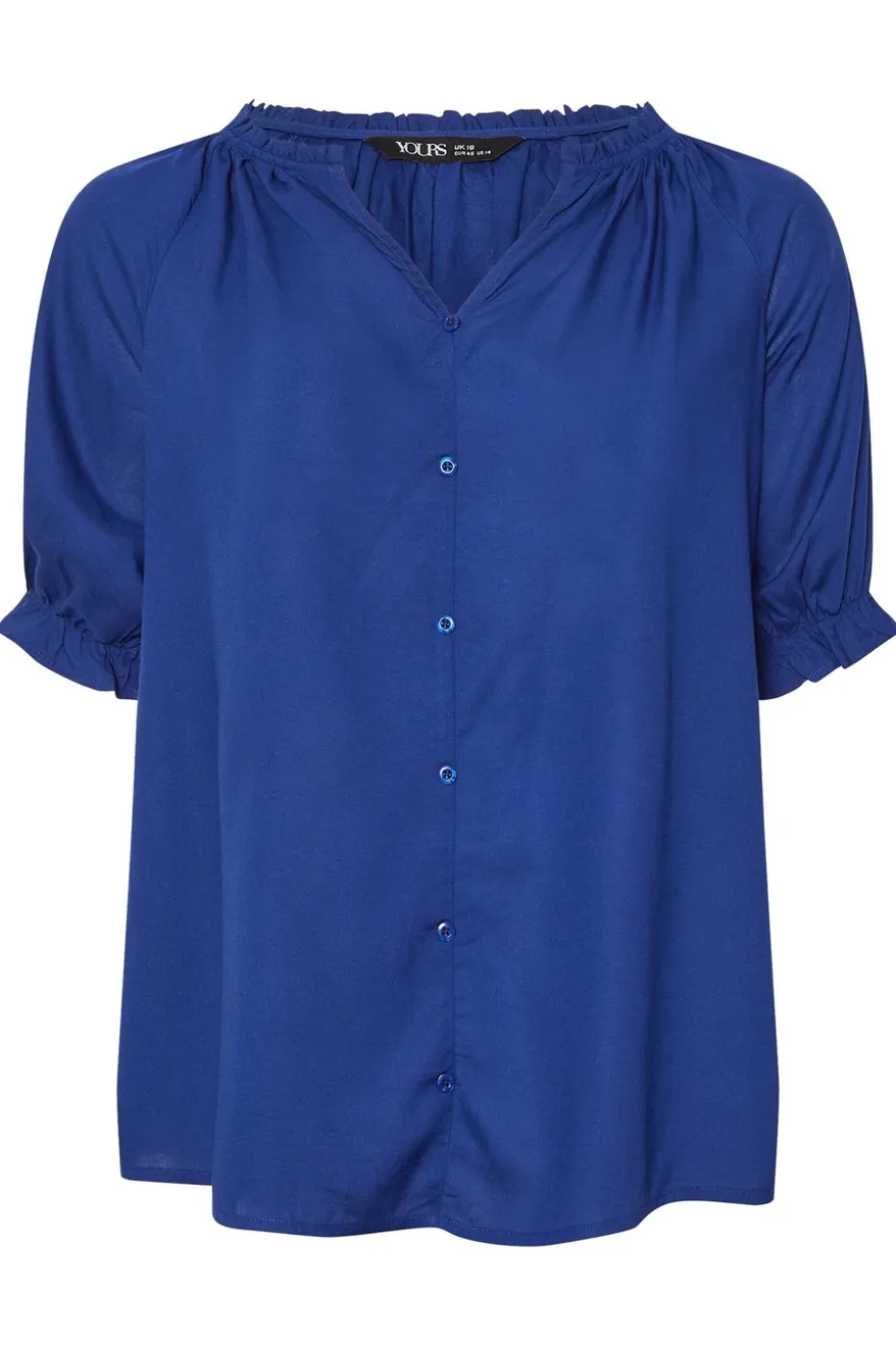 Yours Curve Cobalt Blue Frill Notch Neck Blouse