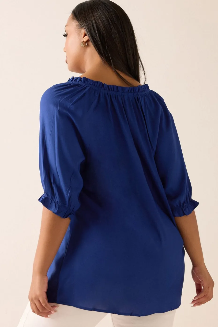 Yours Curve Cobalt Blue Frill Notch Neck Blouse