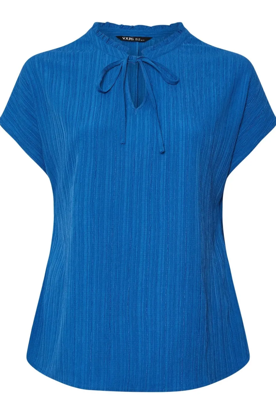 Yours Curve Cobalt Blue Textured Frill Neck Top