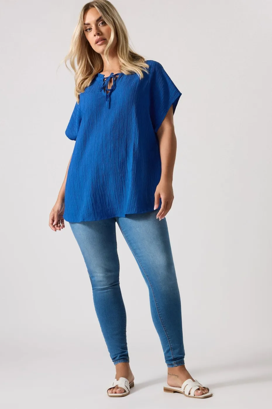 Yours Curve Cobalt Blue Textured Frill Neck Top