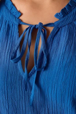 Yours Curve Cobalt Blue Textured Frill Neck Top