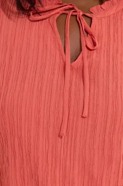 Yours Curve Coral Orange Textured Frill Neck Top