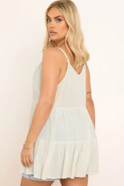 Yours Curve Cream Crinkle Tiered Cami Top