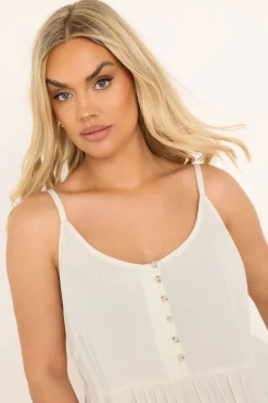 Yours Curve Cream Crinkle Tiered Cami Top