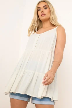 Yours Curve Cream Crinkle Tiered Cami Top