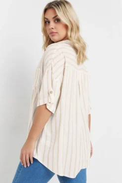 Yours Curve Cream Short Sleeve Linen Stripe Shirt