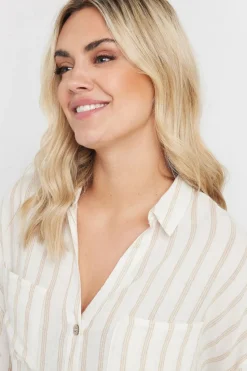 Yours Curve Cream Short Sleeve Linen Stripe Shirt
