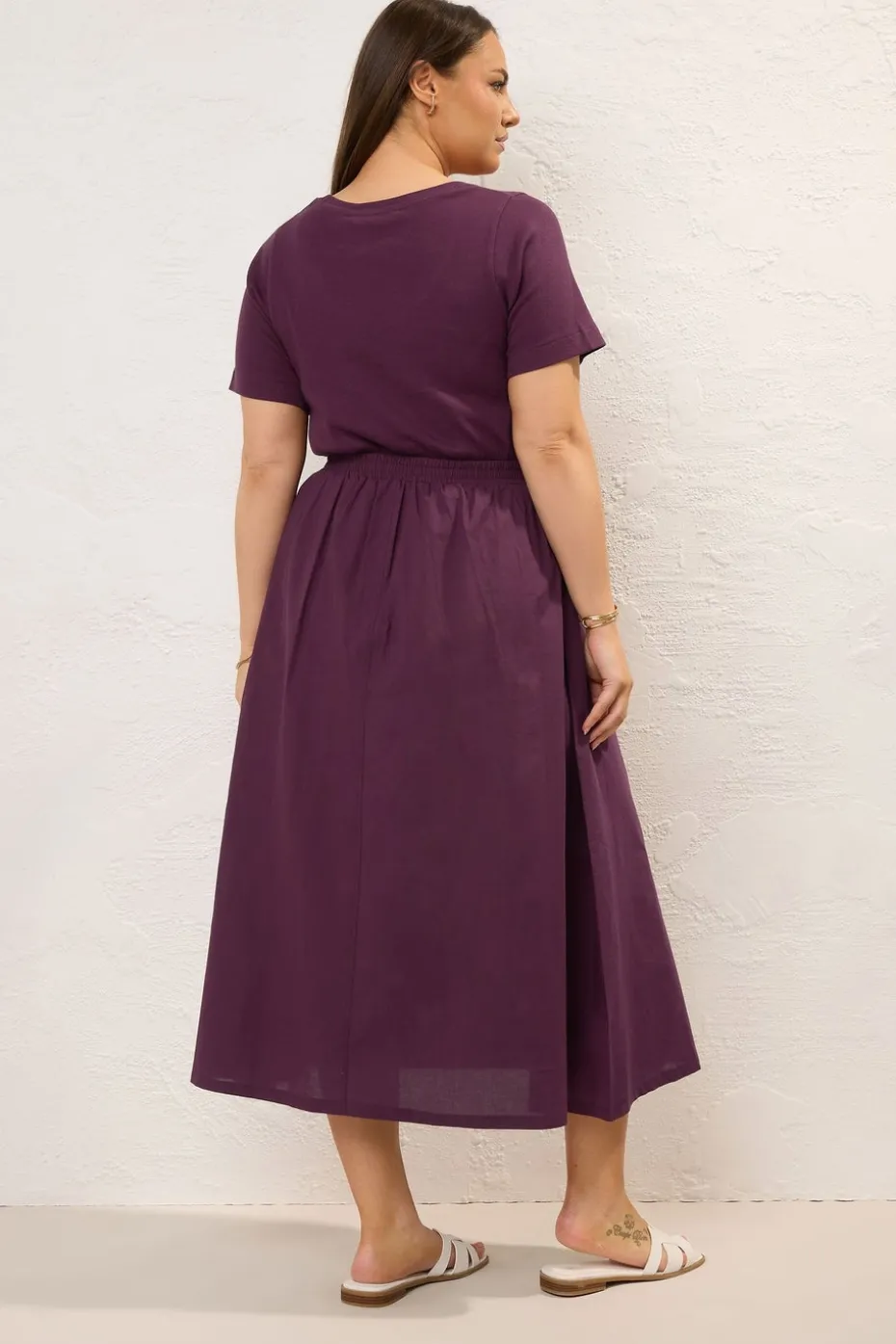 Yours Curve Dark Purple Jersey & Woven Mix Fabric Midaxi Skater Dress