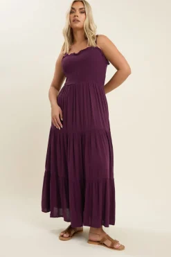 Yours Curve Dark Purple Shirred Tiered Maxi Dress
