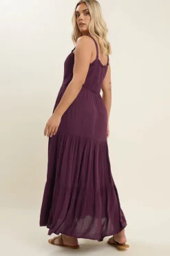 Yours Curve Dark Purple Shirred Tiered Maxi Dress