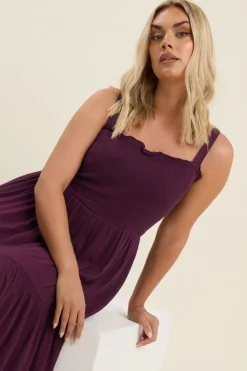 Yours Curve Dark Purple Shirred Tiered Maxi Dress
