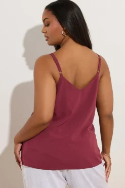 Yours Curve Dark Red Button Front Cami Top