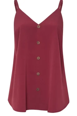 Yours Curve Dark Red Button Front Cami Top