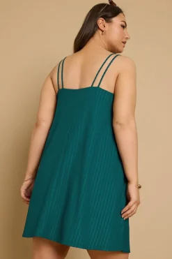Yours Curve Emerald Green Textured Double Strap Mini Dress