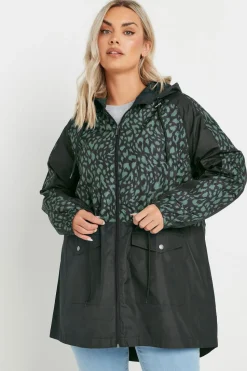 Yours Curve Green & Black Colourblock Lightweight Parka Jacket