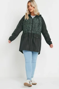 Yours Curve Green & Black Colourblock Lightweight Parka Jacket