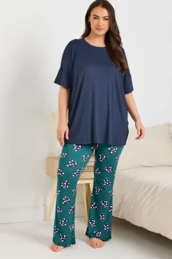 Yours Curve Green Animal Heart Flare Pyjama Bottoms