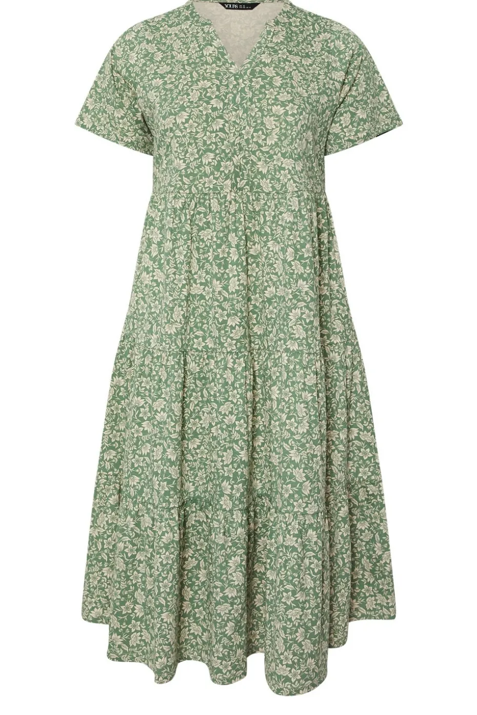 Yours Curve Green Floral Print Tiered Cotton Midaxi Dress