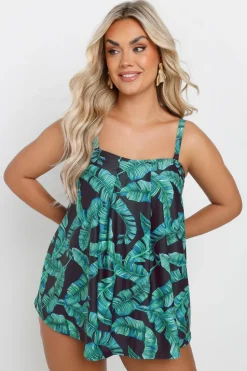 Yours Curve Green Leaf Print Tankini Top