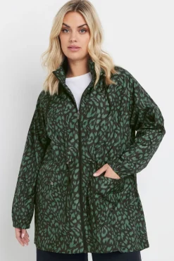 Yours Curve Green Leopard Lightweight Parka Jacket