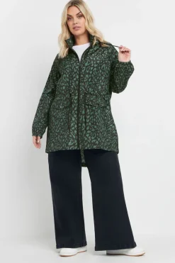 Yours Curve Green Leopard Lightweight Parka Jacket