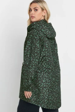 Yours Curve Green Leopard Lightweight Parka Jacket
