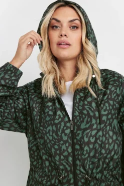 Yours Curve Green Leopard Lightweight Parka Jacket