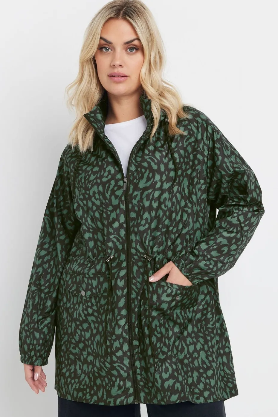 Yours Curve Green Leopard Lightweight Parka Jacket