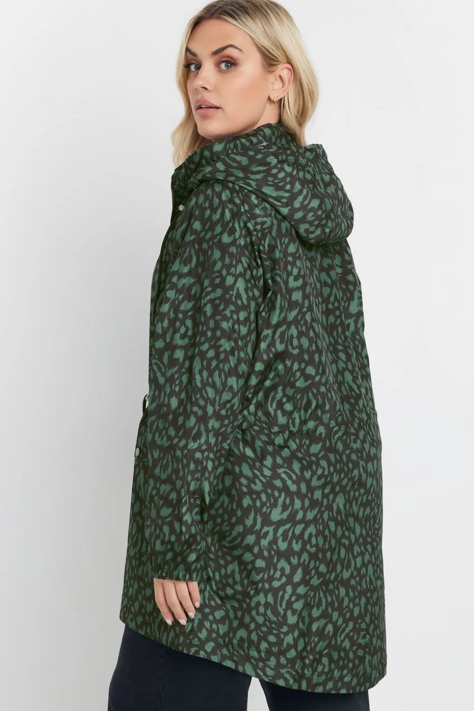 Yours Curve Green Leopard Lightweight Parka Jacket