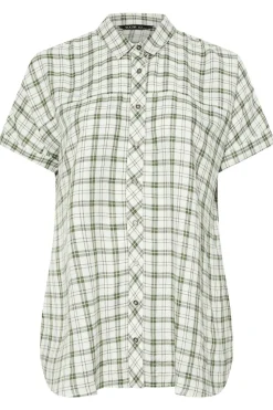 Yours Curve Green Metallic Check Print Shirt