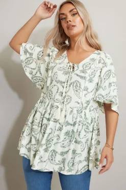 Yours Curve Green Paisley Tie Front Top