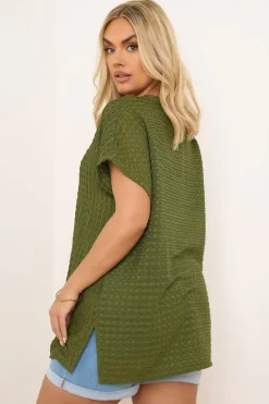 Yours Curve Green Textured Split Seam Top
