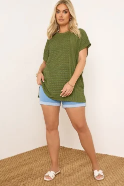 Yours Curve Green Textured Split Seam Top