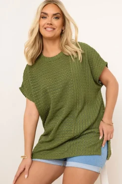 Yours Curve Green Textured Split Seam Top