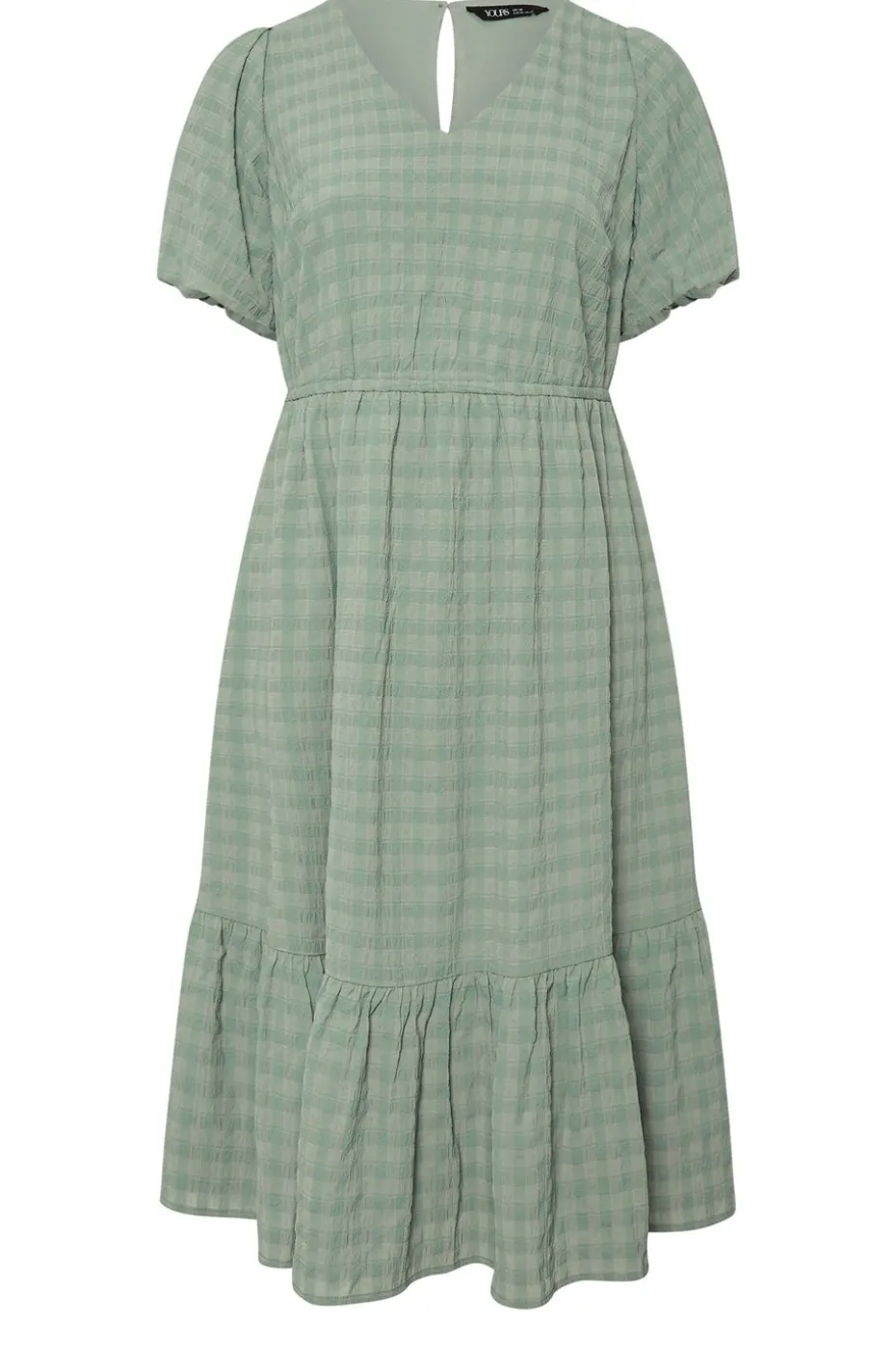 Yours Curve Green Textured Check Midi Dress