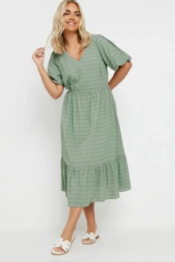 Yours Curve Green Textured Check Midi Dress