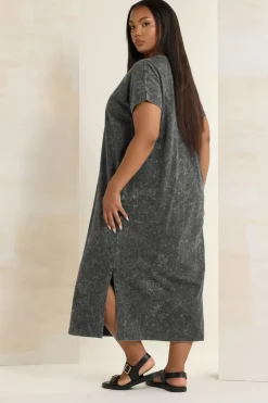 Yours Curve Grey Acid Wash Heavyweight Throw On Dress