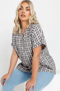 Yours Curve Grey Check Print Textured Blouse