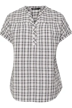 Yours Curve Grey Check Print Textured Blouse