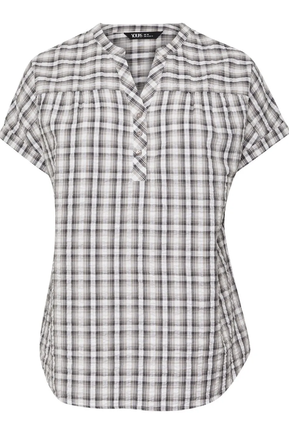 Yours Curve Grey Check Print Textured Blouse