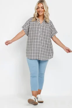 Yours Curve Grey Check Print Textured Blouse