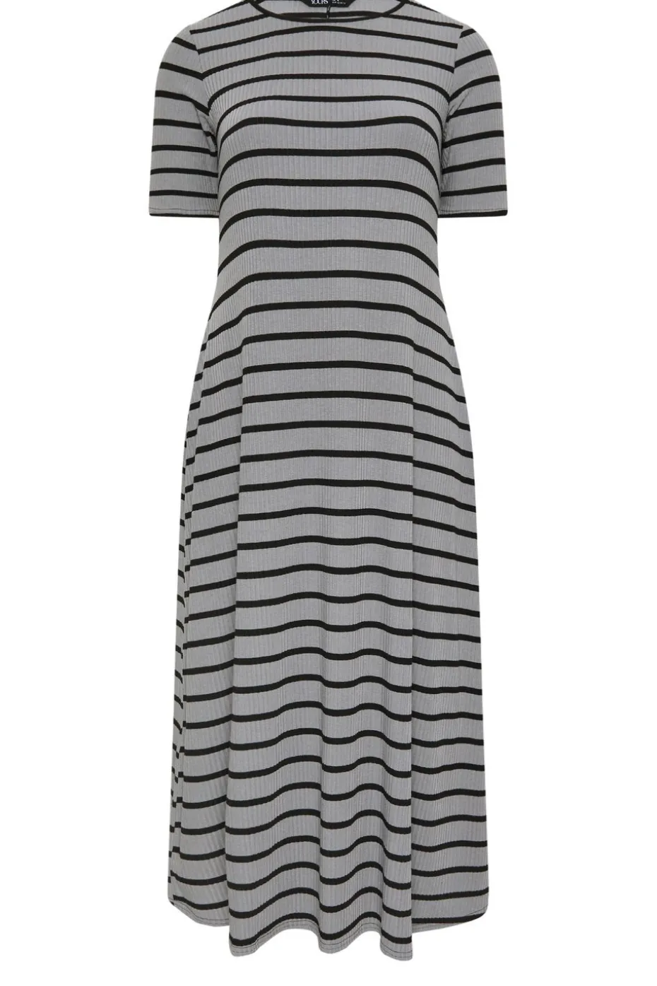 Yours Curve Grey Stripe Ribbed Maxi Dress