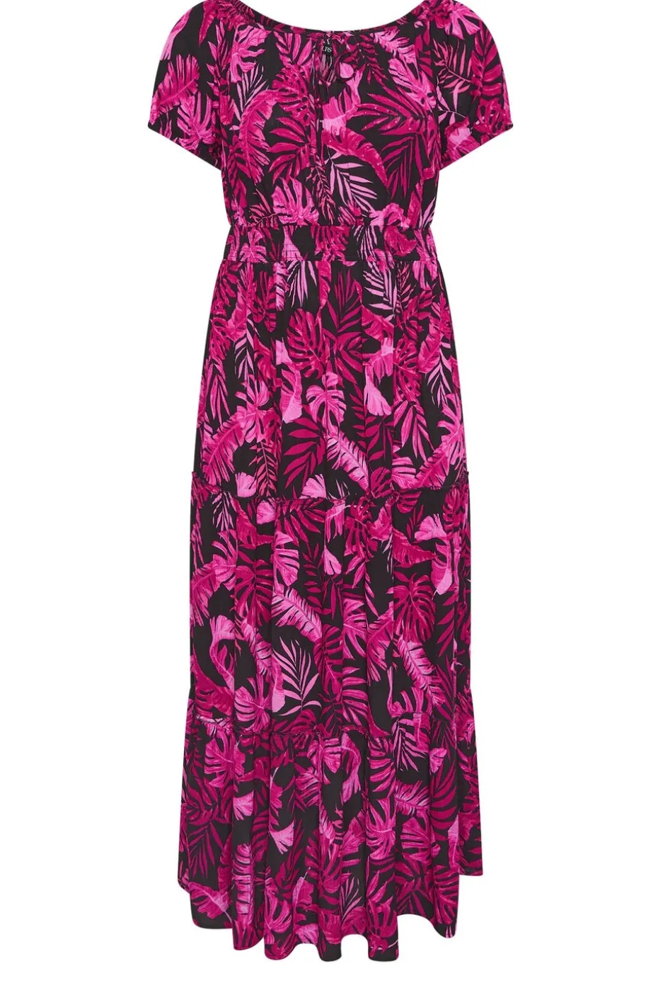 Yours Curve Hot Pink Palm Print Tie Neck Maxi Dress